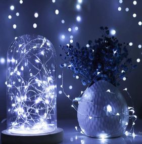 Гірлянда нитка Роса 50 LED 5 м холодна біла на батарейках