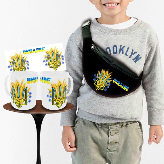 Набір: дитяча сумка-бананка+кружка Україна Герб 32х15см, бананка для хлопчика через плече на подарунок (00984)