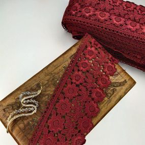 (1 метр) Кружево макраме  7,5см Цвет - Бордовый (25М-F1375E1-2)