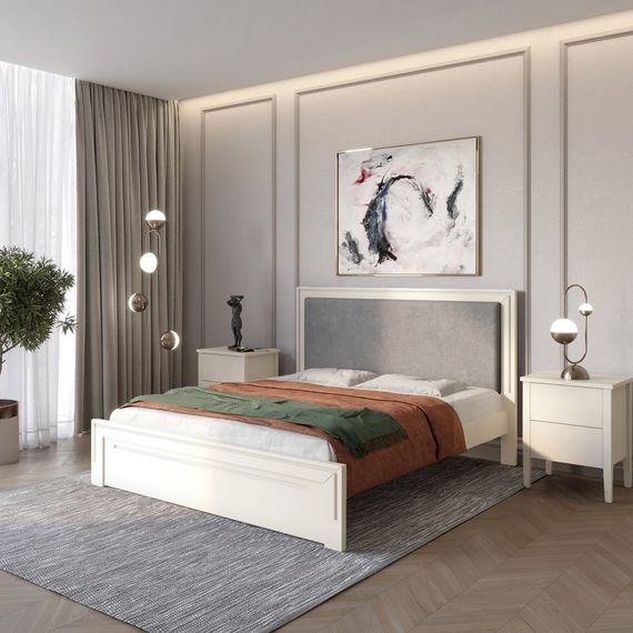 Двоспальне дерев&#039;яне ліжко Mebigrand Торонто Т4 Айворі (S0505Y30R)/Аляска 93 (сірий) 160х200 см (MBG-8980)