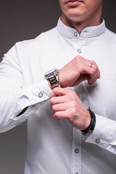 Мужская рубашка с воротником стойка и длинным рукавом на пуговицах RA1839 цвет белый, размер XL | Зображення 6