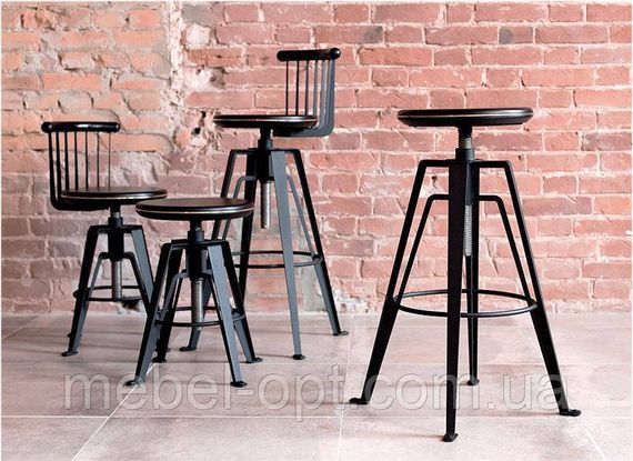 Стул полубарный Gazelle Black Back Loft черный со спинкой, с винтовой регулировкой высоты, в стиле лофт | Зображення 5