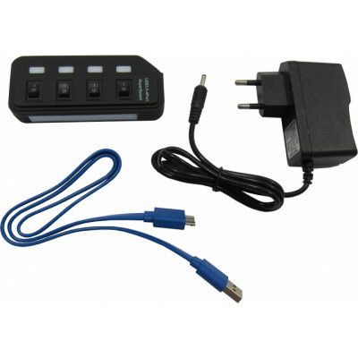 USB 3.0 HUB (концентратор) 4 порта с внешним блоком питания чёрный | Зображення 5