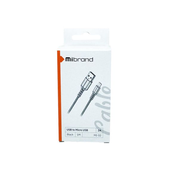 Кабель Mibrand MI-32 Nylon Charging Line USB for Micro 2A 1m Black | Зображення 1