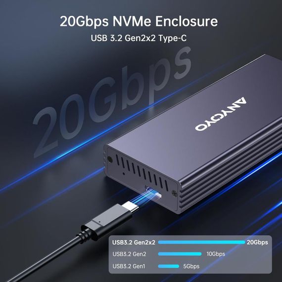 Корпус SSD M.2 NVME, корпус жорсткого диска USB 3.2 Gen2x2 20 Гбіт/с Корпус твердотільного накопичувача USB C | Зображення 6