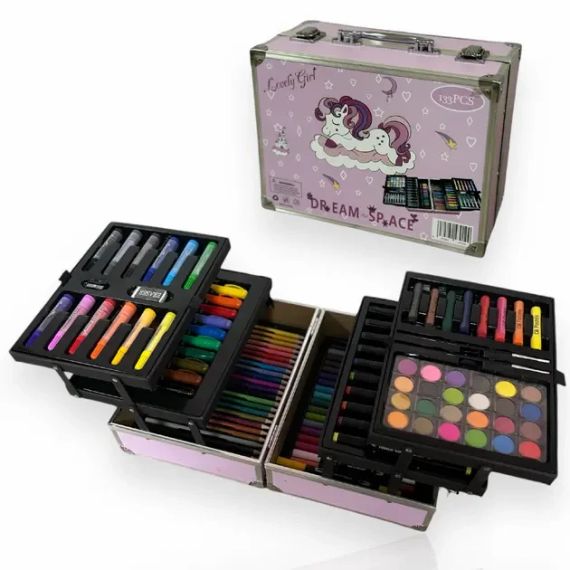 Набір для малювання  133 предметів, дитячий набір для творчості у валізі | Зображення 3