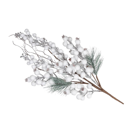 Декор Гілка хвої з білими засніженими ягодами 62см БОНА ДИ