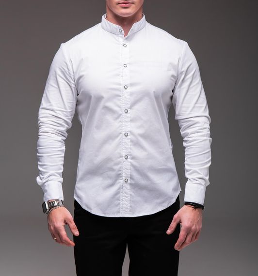 Мужская рубашка с воротником стойка и длинным рукавом на пуговицах RA1839 цвет белый, размер XL | Зображення 4