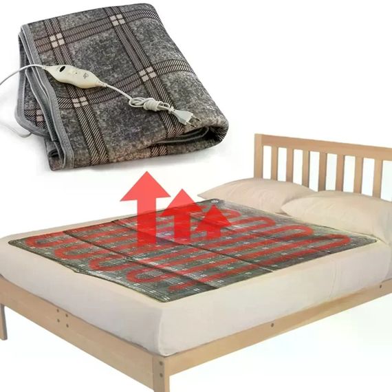Электропростынь Electric Blanket 150×120 см с подогревом, серая клетчатая | Зображення 2