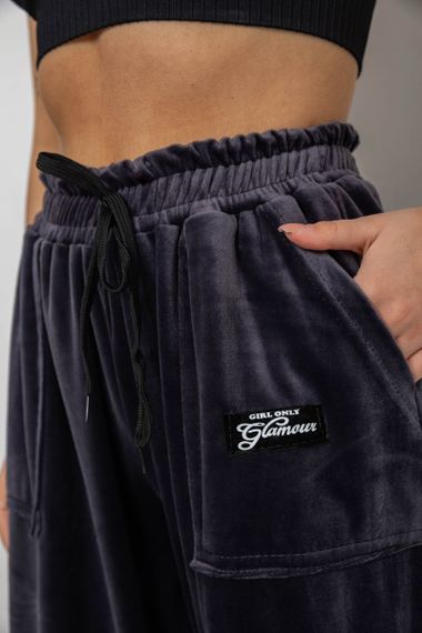 Спортивні штани жіночі велюрові, колір темно-сірий, 238R58647-2 | Зображення 4