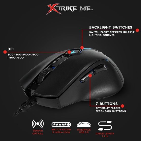 Игровая мышь компьютерная проводная оптическая Xtrike ME GM-515 для геймеров с RGB подсветкой | Зображення 5