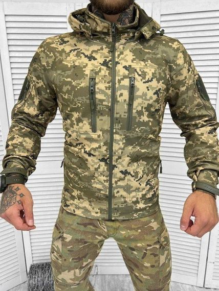 Осенняя тактическая  куртка софтшел Soft-Shell SQUAD пиксель ВТ7898