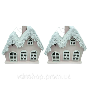 Декоративный новогодний домик из дерева 5×10×12 см Пудровый 28124400