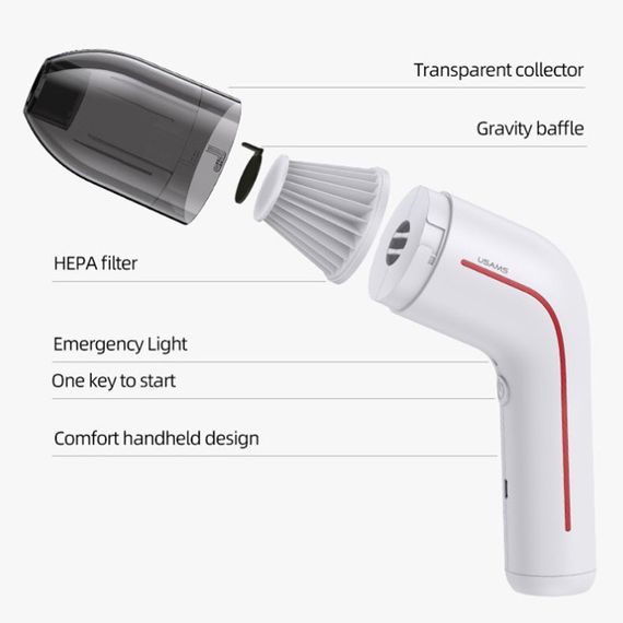 Портативный пылесос Usams US-ZB253 Mini LEJ Series White | Зображення 6
