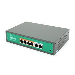 Комутатор POE SICSO 48V з 4 портами POE 100Мбіт + 2порт Ethernet (UP-Link) 100Мбіт, з посил. сигн. до 250м, корпус-метал, Silver,
