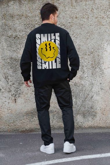 Утеплений оверсайз світшот на флісі з принтом Without Smile Black | Зображення 1