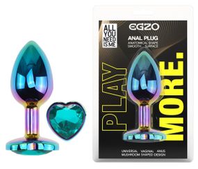 Анальная пробка Egzo Multicolor Heart Plug S с бирюзовым кристаллом и стальным корпусом Sex Aura