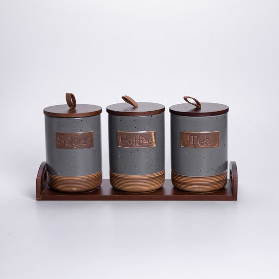 Набір банок для сипучих продуктів 3 шт. з бамбуковими кришками на підставці