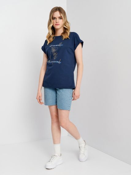 Футболка жіноча синя з малюнком та написом, 3XL | Зображення 2