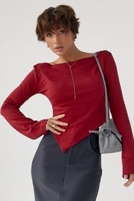 Трикотажна блуза з асиметричним низом - темно-червоний цвет, L (є розміри)