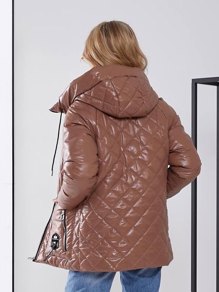 Жіноча стьобана куртка з блиском, арт.504, кава | Зображення 3