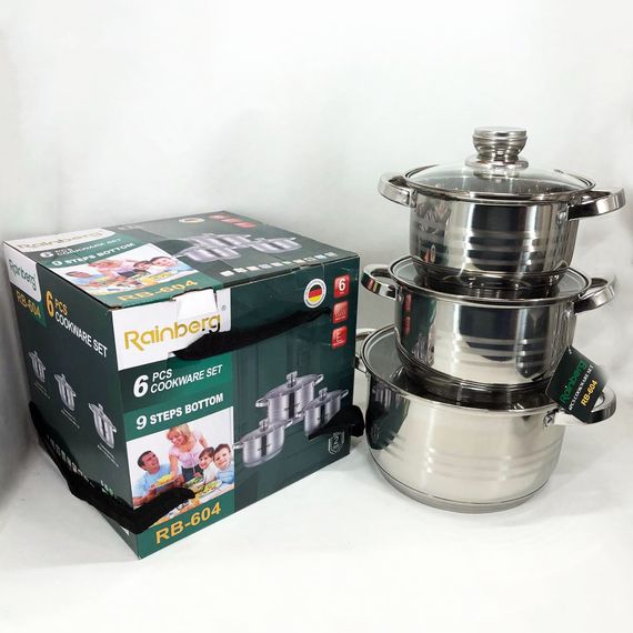 Набір каструль Rainberg RB-604 нержавіюча сталь, капсульне 9-ти шарове дно (3 каструлі 3 кришки) | Зображення 4