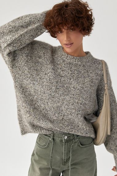 В'язана вільна кофта меланж - кавовий цвет, ONE SIZE (є розміри)