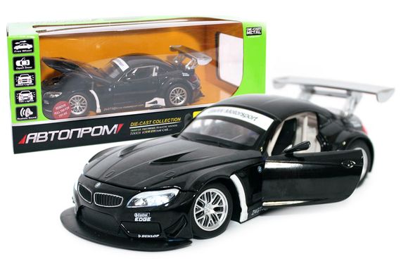 Машина металева 68251A, 1:24 BMW Z4 GT3 на батарейках, світло і звук, відкриваються двері, капот, багажник, в коробці 24,5x12,5x10 см "АВТОПРОМ"