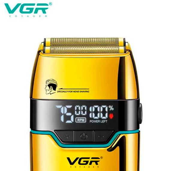 Электробритва VGR V-350 GOLD шейвер, двойное лезвие, 2 насадки, LED дисплей | Зображення 5