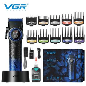 Профессиональная машинка для стрижки волос VGR V-001 BLUE с дисплеем 9000 об/мин и 10 насадками 1,5-24 мм