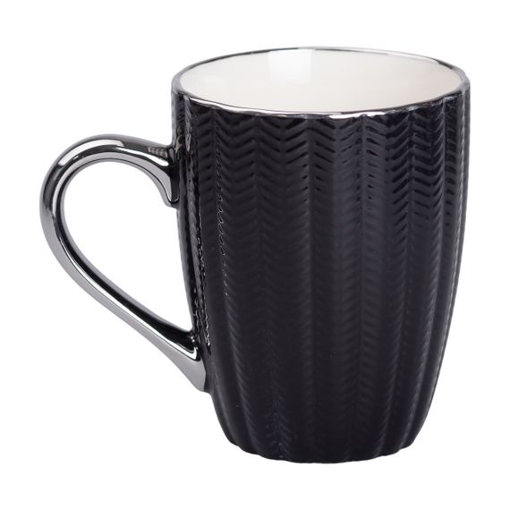 Чашка фарфоровая 400 (мл) с серебристым ободком и ручкой для чая Черная RX-N231315B