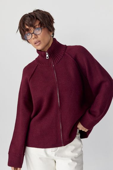 В'язаний кардиган на блискавці вільного фасону - бордо цвет, ONE SIZE (є розміри) | Зображення 4