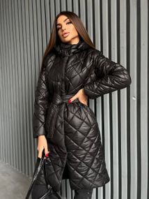 Женская длинная теплая куртка-пальто стеганая силикон 200, NA1044/1 цвет черный, размер 42/44