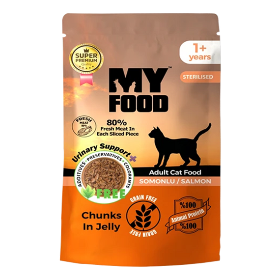 Вологий корм My Food для котів стерилізованих шматочки в желе з ЛОСОСЕМ Пауч 85гр