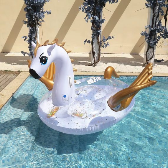 Надувний круг "Єдиноріг", оригінальний єдиноріг із блискітками всередині для активного відпочинку на пляжі | Зображення 1