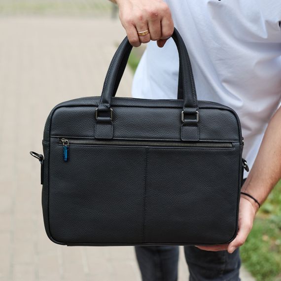 Чоловіча ділова сумка зі шкіри 39х29х10, класичний портфель для ноутбука та офісу, сумочка для студента, чорний | Зображення 3