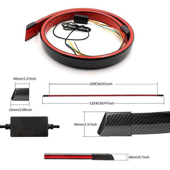 LED стрічка спойлер карбон 120 см червоне світло 12V | Зображення 2