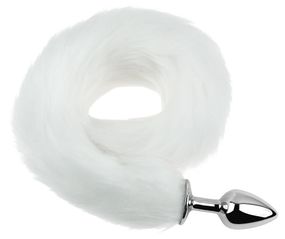 Анальна пробка з хвостом EGZO - Fox Tail Silver Plug White, size S Sex Aura