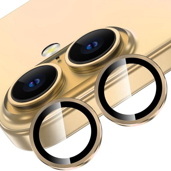 Захисне скло Metal Classic на камеру (у упак.) для Apple iPhone 16 (6.1") / 16 Plus (6.7") Золотий / Gold | Зображення 2