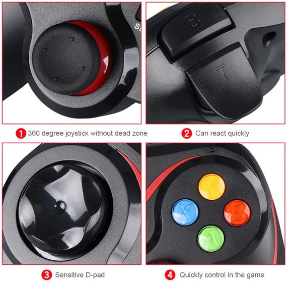 Геймпад универсальный V8 Bluetooth контроллер для PS3, PS4, Android, iOS, Windows/Steam - Black/Red | Зображення 6