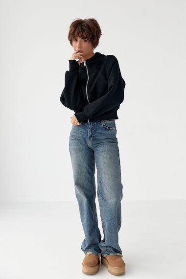 Утеплене коротке худі на блискавці - чорний цвет, M (є розміри) | Зображення 2