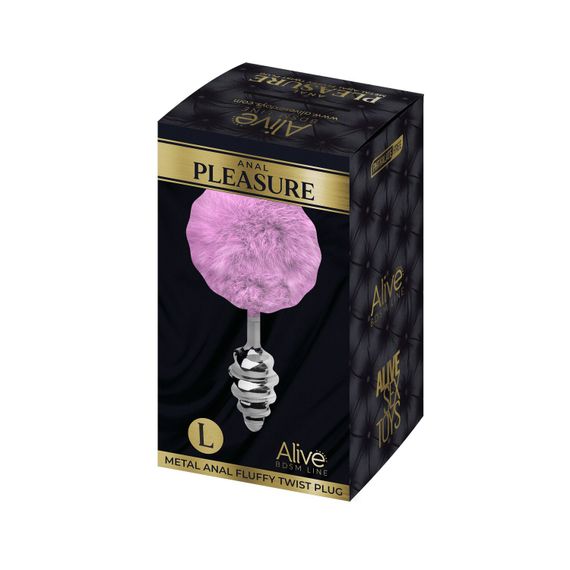 Металева анальна пробка Кролячий хвостик Alive Fluffy Twist Plug L Purple, діаметр 3,8 см | Зображення 3