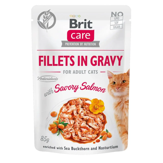 Вологий корм Brit Care Cat pouch для дорослих котів, філе лосося у соусі 85 г