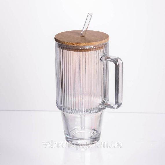 Кружка скляна з кришкою і трубочкою 750 (мл) HP-19-49 | Зображення 1