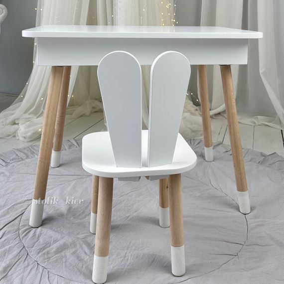 Дитячий дерев'яний столик з відкидним верхом 54×60×45, стіл з нішею в дитячу, білий | Зображення 3
