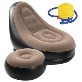 Надувний диван з пуфом та насосом (116х98х83см), Air Sofa, Коричневий / Надувне крісло для відпочинку