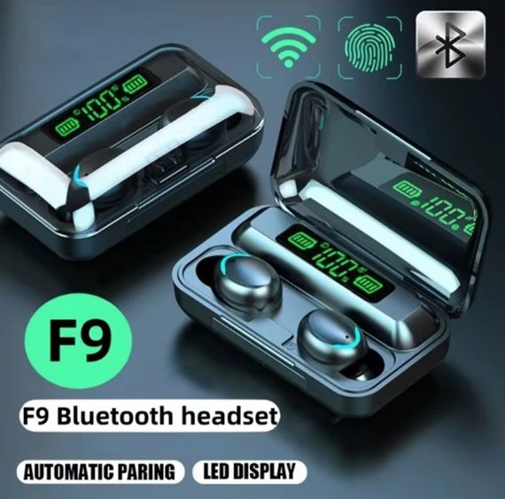 Бездротові навушники F9 TWS bluetooth 5.1 black OPM з павербанком | Зображення 1