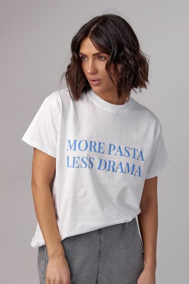 Женская футболка с надписью More pasta less drama - голубой цвет, M (есть размеры) | Зображення 4