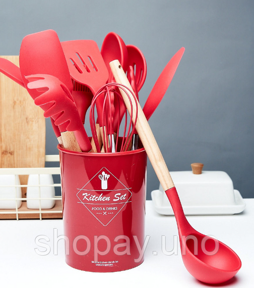 Набор кухонных принадлежностей Kitchen Set, 12 предметов ∙ Силиконовые аксессуары для кухни с подставкой | Зображення 5