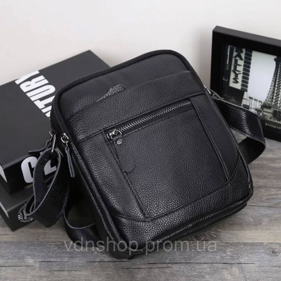 Чоловіча шкіряна сумка планшет 18х21х7, барсетка через плече Tiding Bag LA3314-1BL чорна | Зображення 3